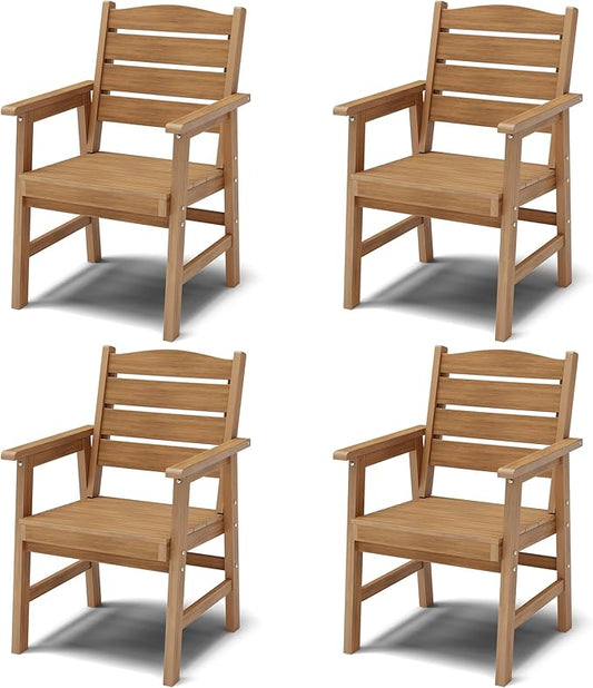 YEFU Outdoor Dining Chairs Set of 4: All-Weather Outdoor Chairs Set of 4 with Wide Seat and Armrests - Heavy-Duty Furniture Set Modern Patio Dining Chair for Outside/Deck/Pool 350lbs Capacity Teak