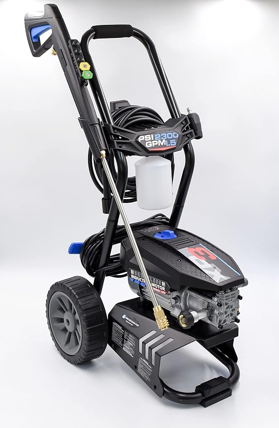 AR Blue Clean BMXP32300-BND2QC, Includes XP3 2300 Electric Pressure Washer with M22 Transfer Adapters. PSI, 1.5 GPM, Easy Connection Adapters, Trigger Gun, 25' Hose, 50 lbs, Black
