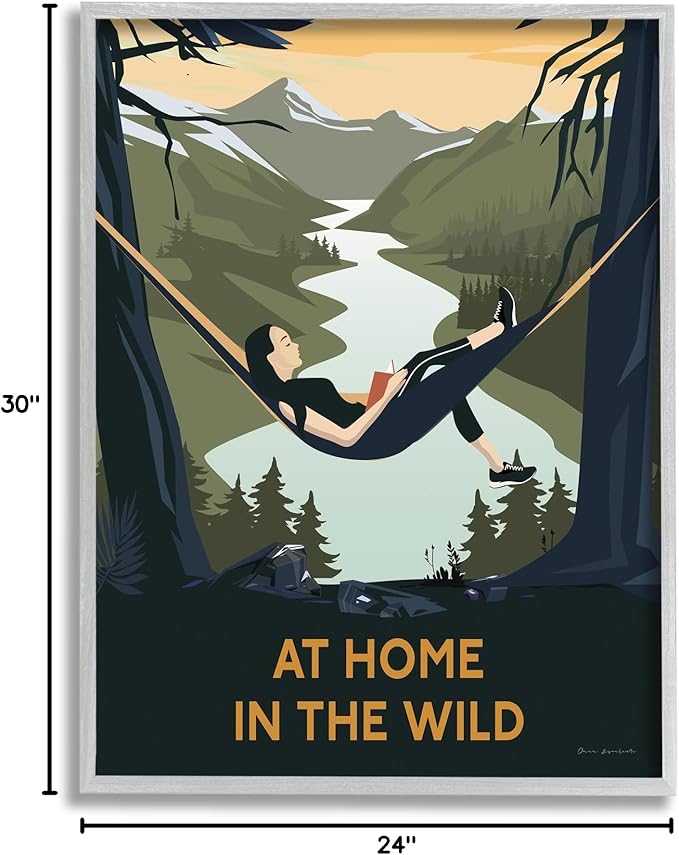 Stupell Industries Home In Wild Mountainside River Landscape Hammock Girl, Design by Omar Escalante