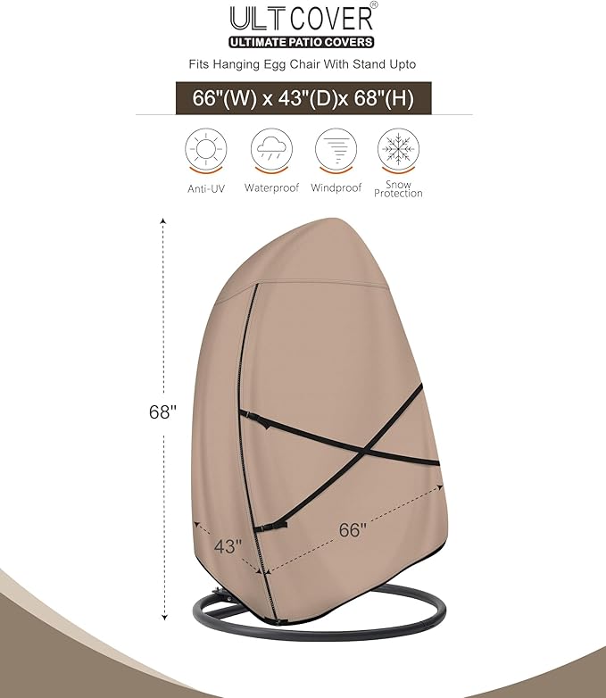 ULTCOVER Patio Hanging Egg Chair Cover - Waterproof Outdoor Double Seat Swing Egg Chair with Stand Cover 66W x 43D x 68H inches
