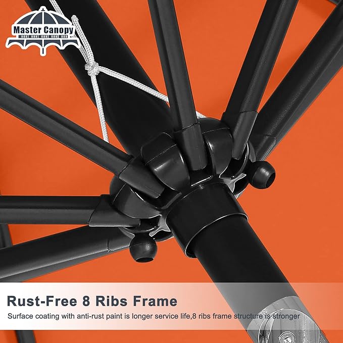 MASTERCANOPY 9FT Patio Umbrella with Push Button Tilt and Crank, Outdoor Market Umbrella with 8 Sturdy Ribs, UV Protection & Waterproof for Garden, Deck, Backyard, Pool (Orange)
