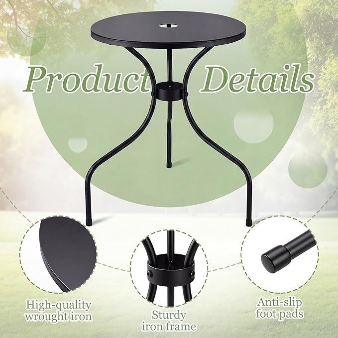 Novabright 15.75 Inch Outdoor Round Patio Umbrella Table Small Patio Round Metal Dining Table with 2 Inch Umbrella Hole Outdoor Cafe Tabletop for Yard Bistro Lawn Balcony Backyard
