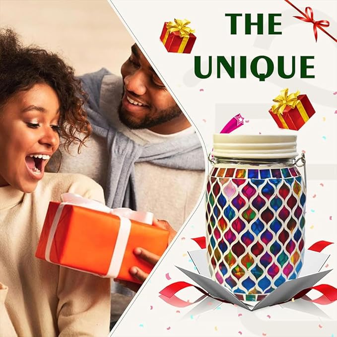 Solar Mosaic Outdoor Lanterns - 12 Color Changing LED, 4 Lighting Modes with Remote Control, Handcrafted Glass Decor Lights, Hanging or Tabletop Decor for Garden (red)