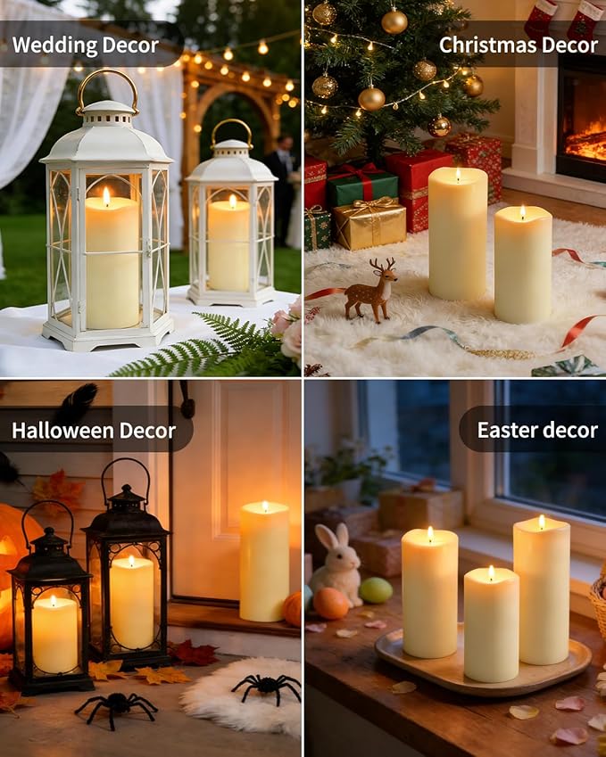 10" x 5" Large Outdoor Candles with Timer Waterproof Flickering LED Flameless Candle Battery Operated with Remote Fake Pillar Candle Realistic for Patio Porch Lantern (Ivory)