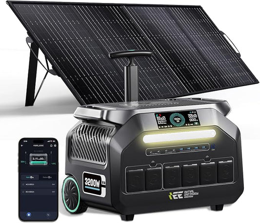 IEE 3200W Portable Power Station P3200 with 200W Solar Panel, 2048Wh LiFePO4 Solar Generator, 1800W AC & 1000W Solar Charging, 14 Output Ports(6400W Peak), EPS, for Home Backup, Camping, RV, Emergency