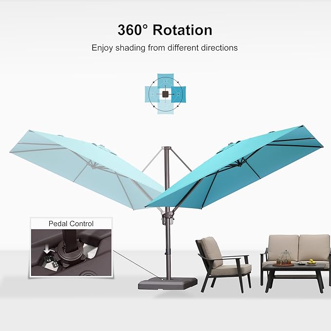 PURPLE LEAF 10' X 10' Patio Cantilever Umbrella Antique Bronze Square Outdoor Umbrella with 360° Rotation and Aluminum Offset Hanging for Garden Backyard Pool, Turquoise