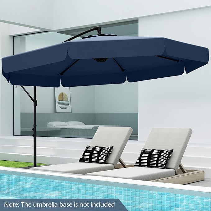 Tangkula 10FT Offset Hanging Umbrella with Cover, Patio Cantilever Umbrella w/ Easy Tilt Adjustment, Crank, Ruffled Edge, 8 Ribs, Sun-Protective Canopy, Heavy-Duty Outdoor Parasol for Pool Garden Deck (Navy)
