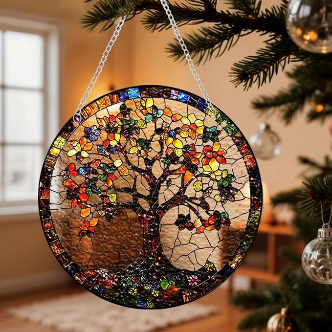 Acrylic Suncatcher Window Hanging, Diamond Tree Sun Catcher Rainbow Indoor Window Decoration for Living Room Bedroom, Unique Gift for Mom Wife & Friends, 7.87 x 7.87 inches
