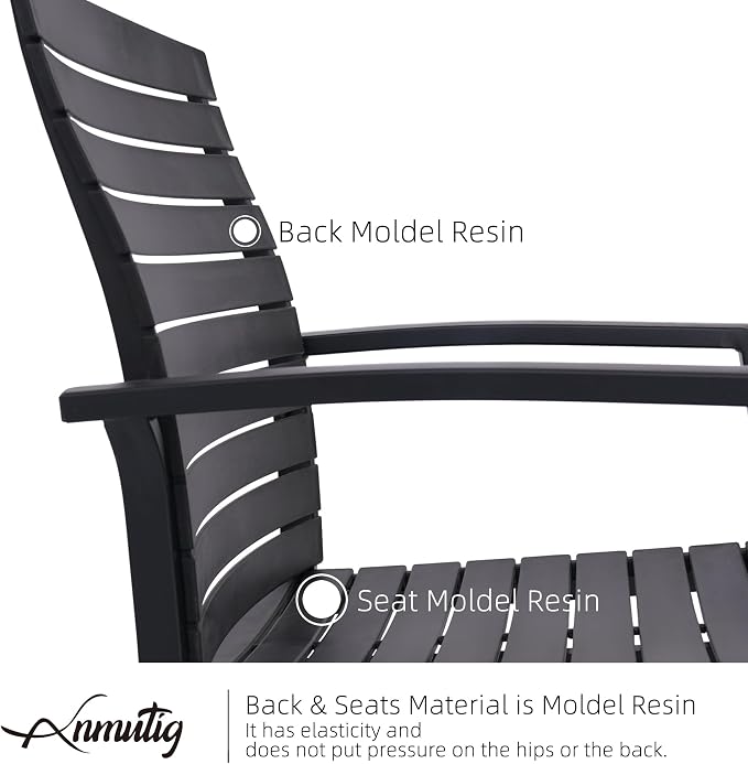 Outdoor Patio 58" Round Table and Aluminum Resin Chairs Dining Set of 7 | Aluminum Frame Chairs, Resin Chair Seat, Resin Chair Back, 6 Piece Stackable Chairs, 1 Piece Black Metal Table, 6 Person Set