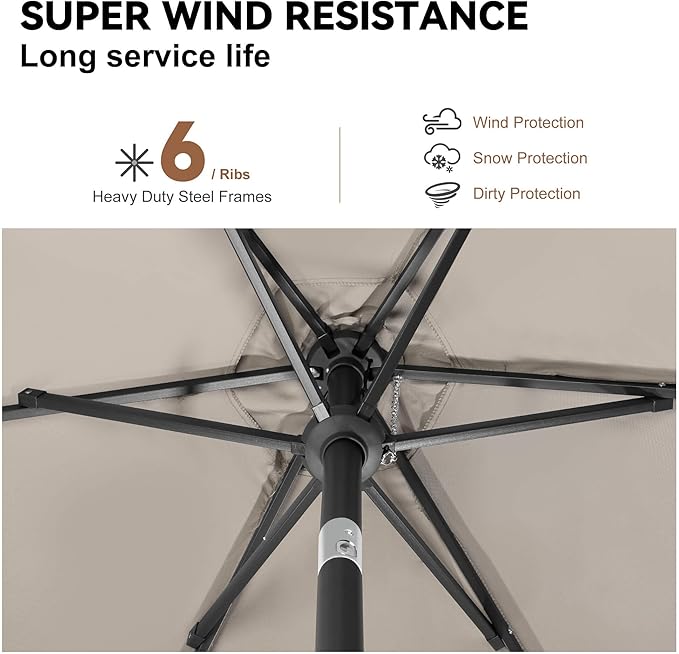 10FT Patio Umbrella Outdoor - Table Umbrella with 6 Sturdy Ribs, Market Umbrella with Push Button Tilt, UV Protection for Pool, Porch, Garden, Deck, Backyard (Taupe)
