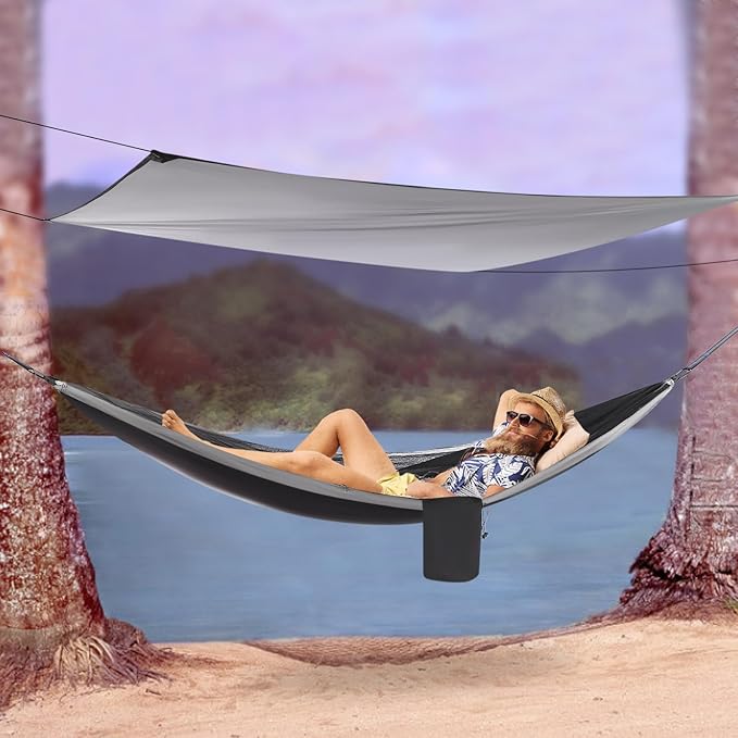 Camping Hammock, Reversible Hammocks with Mosquito Net Tent and Rain Fly Tarp, 200kg Load Bearing Portable Camping Hammock, Hammock for Backpacking and Travel(9.5 * 4.5)