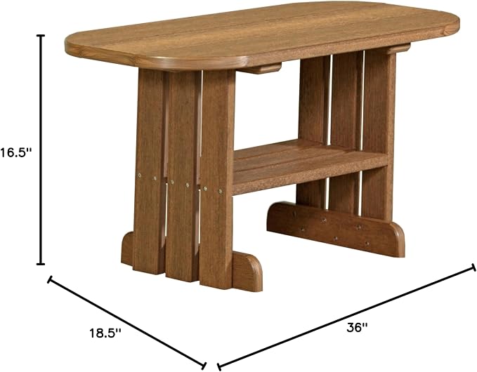 LuxCraft Poly Outdoor Coffee Table, Oval Patio Table with Shelf, Weather Resistant Low Tables for Adirondack Chairs & Outdoor Seating - Amish Made in USA (Antique Mahogany)