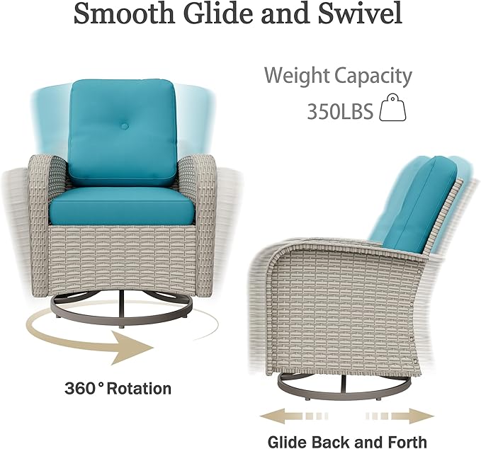 15-Piece Outdoor Patio Furniture Set, Modular Sectional Sofa Set with Swivel Rocker Chairs, Wicker Outdoor Couch Conversation Sets w/Coffee Table and Cushions, Turquoise