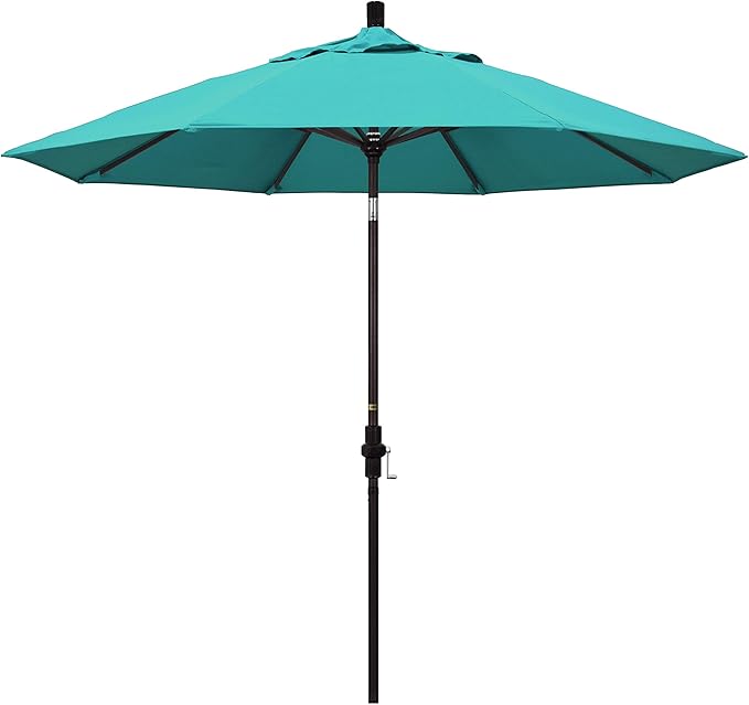 California Umbrella 9' Round Aluminum Market Umbrella, Crank Lift, Collar Tilt, Bronze Pole, Sunbrella Spectrum Cilantro