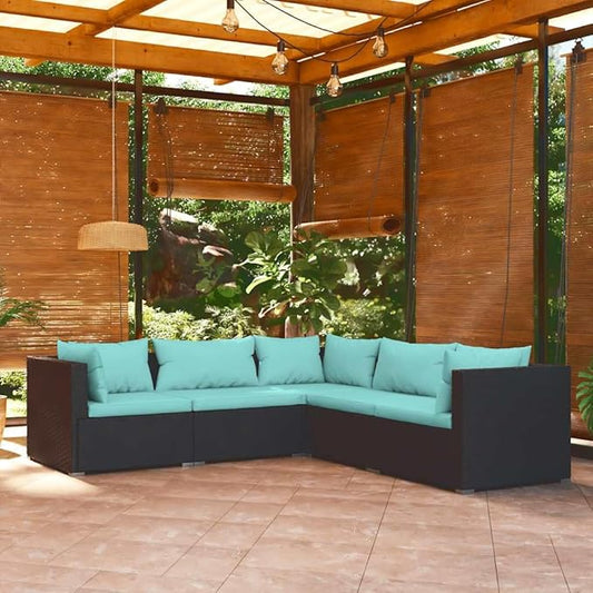 5 Piece Patio Lounge Set with Cushions, Outdoor Sofa Sets Patio Conversation Set Porch Furniture Set Outdoor Dining Sets for Negotiation Area Piazza Poolside Garden Poly Rattan Black