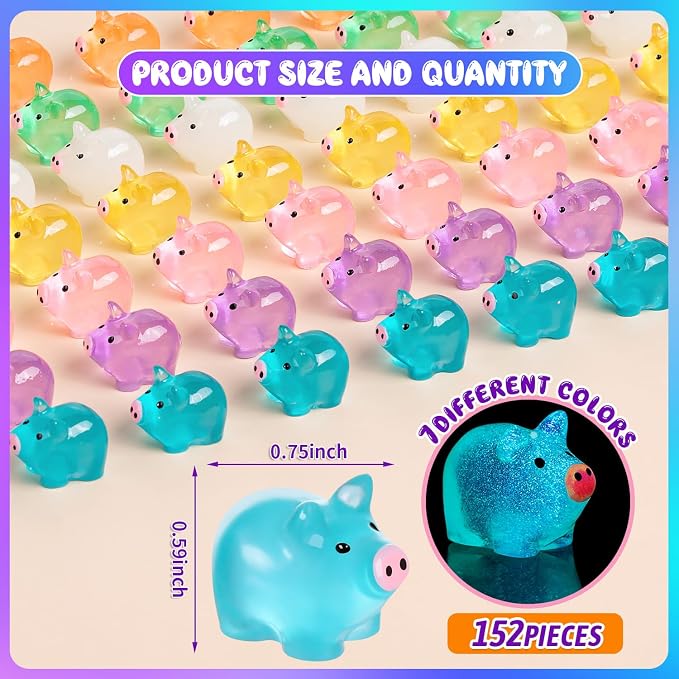 152PCS Luminous Mini Resin Pigs Miniature Pig Figurines Tiny Pig | Miniature Pigs Animals Figurines Glow in The Dark, Micro Garden Landscape, Dollhouses DIY, Birthday Party Decor