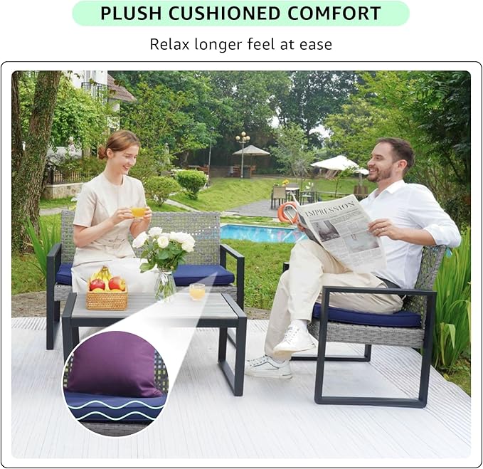 Outdoor Patio Furniture Set, 4 Piece Rattan Wicker Sectional with Loveseat Couch Sofa, Coffee Table and Chairs, Conversation Seating for Balcony, Porch, Deck, Backyard, Muebles de Exterior