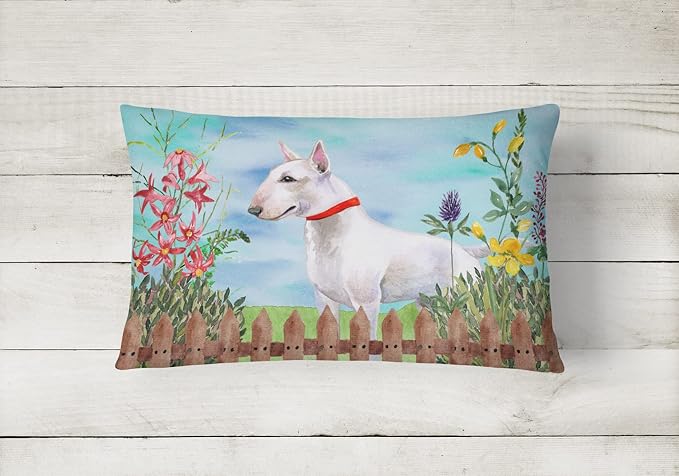 Caroline's Treasures CK1255PW1216 Bull Terrier Spring Canvas Fabric Decorative Pillow Machine Washable, Indoor Outdoor Decorative Pillow for Couch, Bed or Patio, 12HX16W