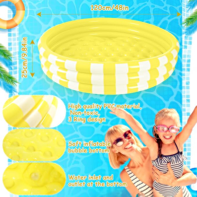 VioraWhite 4 Pack Inflatable Kiddie Pool for Toddlers 48''x 10'' Yellow Blow up Kids Swimming Pool Small 3 Rings Round Baby Pools for Indoor Outdoor Water Game Play Center