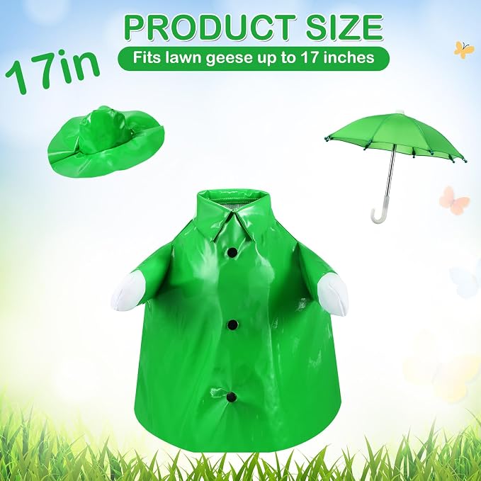 FuWeave Summer Baby Goose Outfit Raincoat and Umbrella for 17'' Lawn Porch Baby Goose Costume Plastic Raincoat Clothes for Summer Spring Outdoor Patio Yard Lawn Decoration(Green)