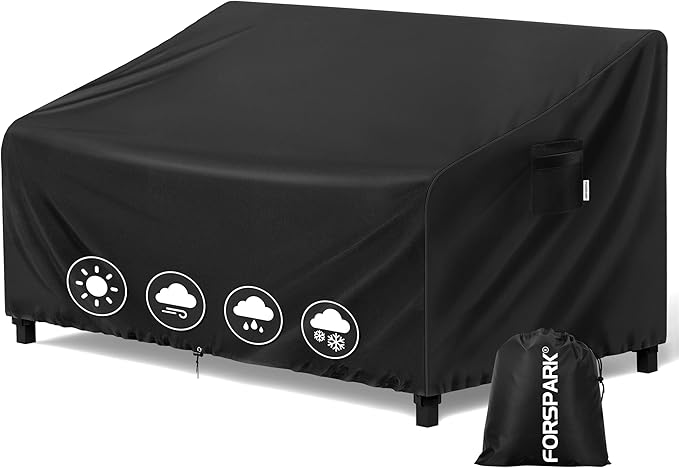 FORSPARK Patio Sofa Cover – Waterproof UV-Resistant Outdoor Couch Protector 85W x 37D x 35H inches for 3-Seat Loveseats, Tear-Resistant Oxford Fabric with Wind Straps & Storage Bag