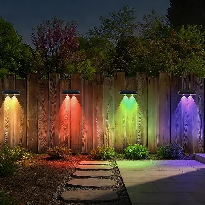 Solar Fence Lights Outdoor Waterproof LED, 13 Lighting Modes, Solar Outdoor Lights Dual Installation IP65 Energy Saving Solar Garden Lights, for Backyard Railings Steps Patio Walls (8)