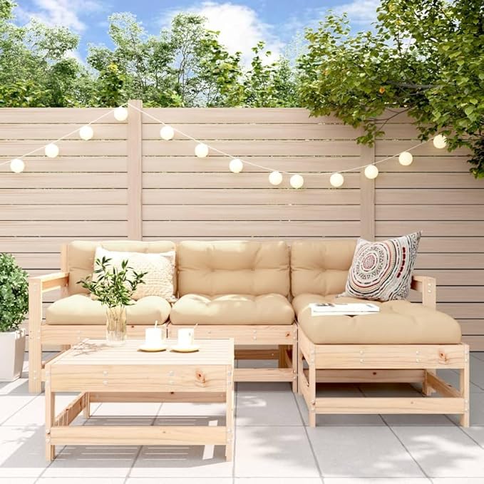 5 Piece Patio Lounge Set with Cushions, Front Porch Furniture Porch Furniture Set Outdoor Dining Sets Patio Conversation Set for Exhibition Poolside Negotiation Area Piazza Solid Wood