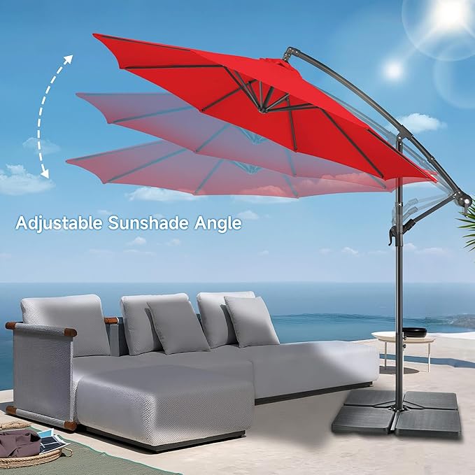Offset Patio Umbrella Cantilever - 10 FT Cantilever Umbrella Outdoor with Crank and Cross Base, UV Protection Large Patio Umbrella for Garden, Deck, Backyard, Pool, Porch (Red)