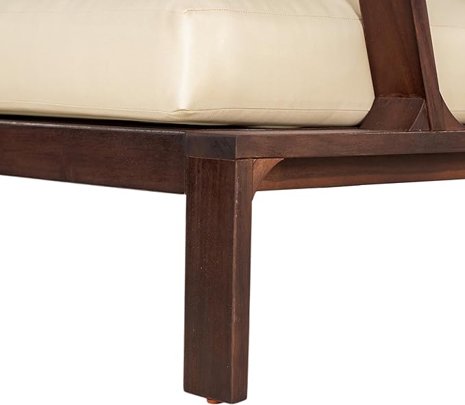 4-Pieces Acacia Wood Patio Furniture Set, All-Weather Sectional Sofa Set w/ 2 Chairs, Loveseat & Coffee Table, Outdoor Conversation Set with Cushions for Garden Backyard Porch Balcony (Brown Finish)