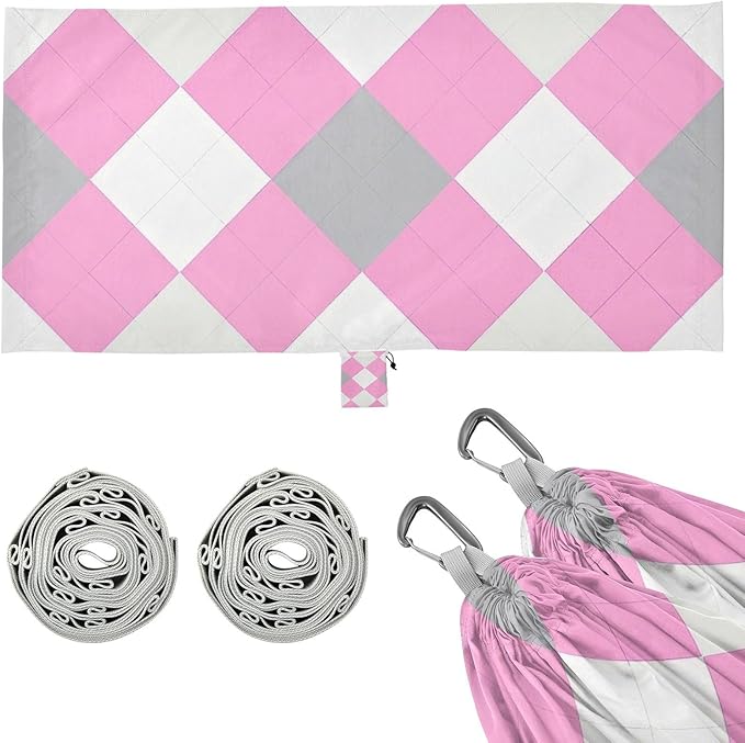 Magenta Checkered Rhombus Plaid 330lb Capacity Outdoor Hammocks with Portabl Carry Bag Backyard Hammock for Indoor Outdoor Patio hamaca para adultos