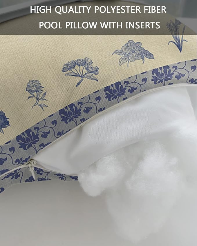 Outdoor Pillows Covers with Inserts Retro Porcelain Blue Flower Floral Waterproof Recliner Pillow with Adjustable Strap Throw Pillows for Patio Furniture Pool Lounge Chair, 11x16 inch, 1PCS