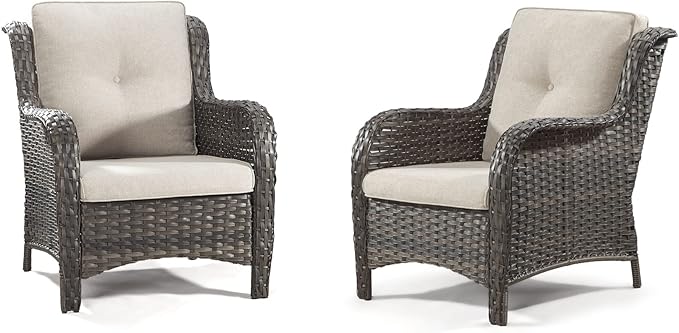 Wicker Chair Set 6 Pieces - Outdoor Wicker Patio Furniture Set with 4 Armchairs and 2 Ottomans, Olefin Cushions Included(Mixed Grey/Beige)