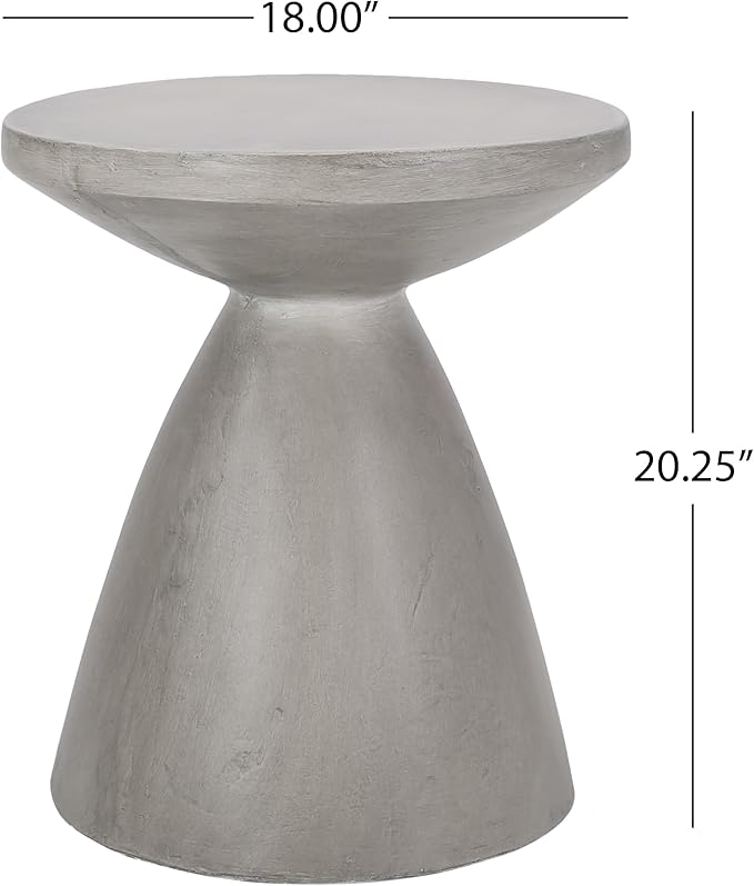 Outdoor Side Table 18" Hourglass Shape Lightweight Concrete-Look Outdoor Indoor Accent Table Decorative Garden Stools, for Patio Porch Living Room, Grey