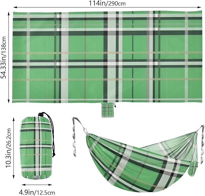 Black White Green Checkered Plaid 330lb Capacity Outdoor Hammock with Portabl Carry Bag Backyard Hammock for Camping Travel Accessories hamacas para adultos