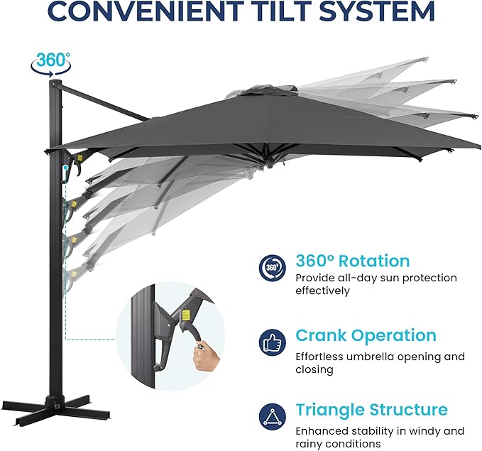 SUNVIVI OUTDOOR Patio Umbrella, Rectangular Patio Umbrella, Metal Pole Square Outdoor Umbrella with Crank and Push Button Tilt, Large Outdoor Umbrella with Polyester Canopy