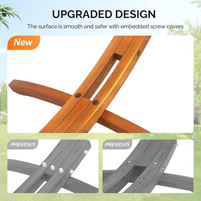 ONCLOUD Premium Double Hammock Set with Curved Hardwood Stand - 10.5ft Outdoor Relaxation System (400lb Capacity)