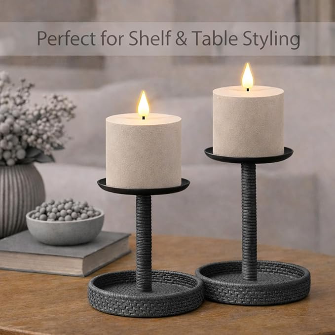 smtyle 3x3 inch Flicking Flameless Taupe Sand Finish Textured LED Pillar Fake Minimalist Battery Operated Candles with Remote for Living Room Bedroom Table Decor
