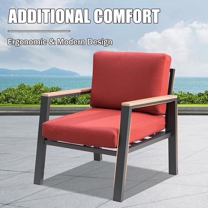 Domi Patio Conversation Set 4 Pieces, Aluminum Outdoor Patio Furniture with Coffee Table, All-Weather Modern Deep Seating Sofa Set with Cushions (Spring Coil Seat Cushion) -Red