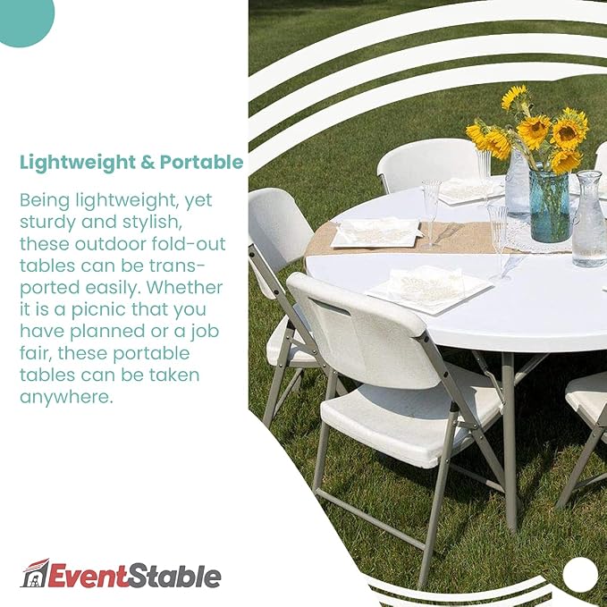 EventStable TitanPRO Plastic Folding Table - Polyethylene Sturdy Outdoor Folding Table - Lightweight Fold Up Table for Weddings Cocktail Parties patios 10-72''