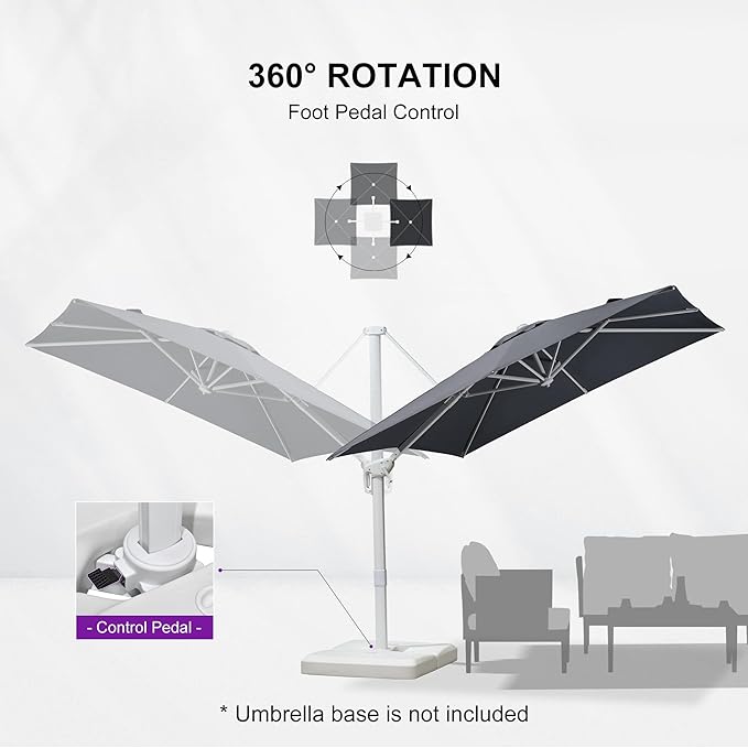 PURPLE LEAF 8 FT Patio Umbrella White Cantilever Umbrella Aluminum Square Outdoor Offset Umbrella Hanging Windproof with 360° Rotation for Garden Deck Pool, Light Grey