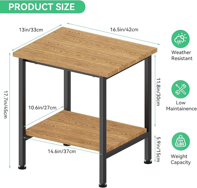 Small Outdoor Side Table with Storage, for Garden, Brown | Outdoor End Tables for Patio, Low Maintenance, Weather Resistant, for Pool, Beach, Porch, Deck, Indoor or Outdoor