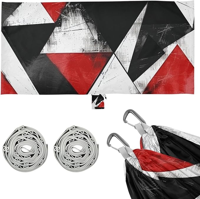Red Black Irregular Triangle 330lb Capacity Camping Hammocks with Portabl Carry Bag Rope Hammock for Patio Backyard Lounge Base jamaca para Patio