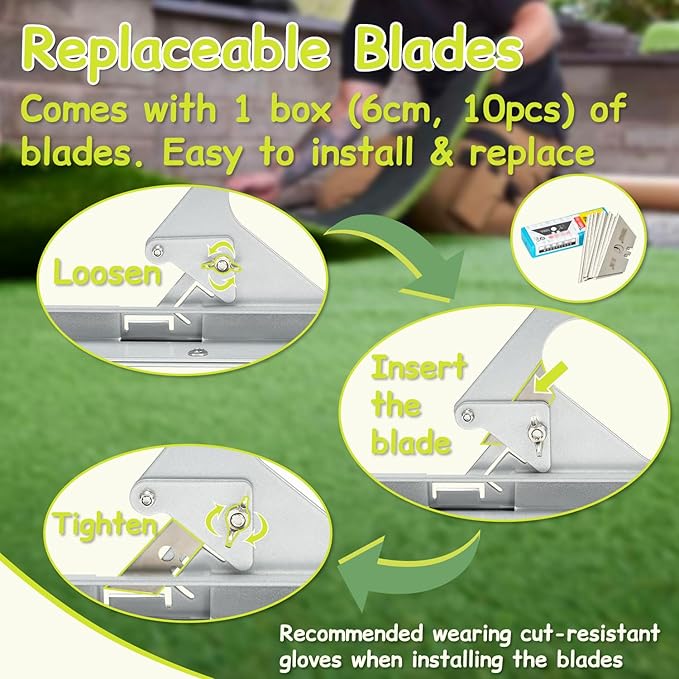 TOPOWN Adjustable Artificial Grass Installation Tool Grass Cutter, for Fake Turf Install Artificial Turf Edges Trimmer, Synthetic Lawn Installation Turf Cutter, Fake Lawn Cutting Tool