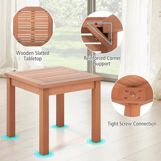 RELAX4LIFE Adirondack Outdoor Side Table Set of 2, 18’’ Square Eucalyptus Wood Indoor Outdoor End Table with Slatted Tabletop for Balcony Backyard Garden Porch Deck, Small Pool Side Patio Table (2)