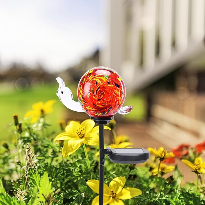 Bshine Solar Garden Decoration Outdoor Snail Lights, Hand Blown Glass Waterproof Solar Light Stake Decorate Paths, Pathways, Lawns and Yards Art for Mom