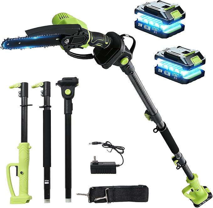Electric Pole Saw, 6 Inch Battery Powered Tree Trimmer and Handheld Mini Chainsaw with Adjustable Extension Pole for Branch Limb Cutting,Pruning,Yard,Garden, Brushless Pole Saw