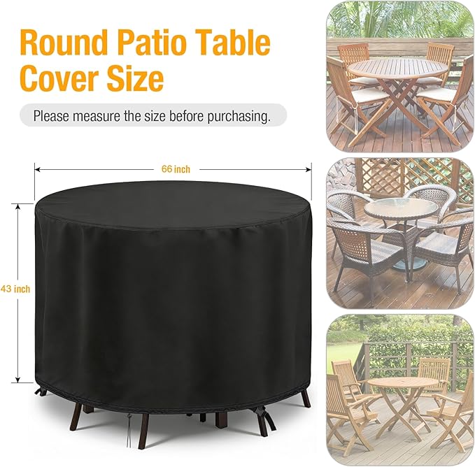 POMER Waterproof Round Patio Outdoor Table Cover,Bar Height Table and Chair Cover Waterproof Outdoor Tall High Table Cover for Round Furniture Set (66" D x 43" H)