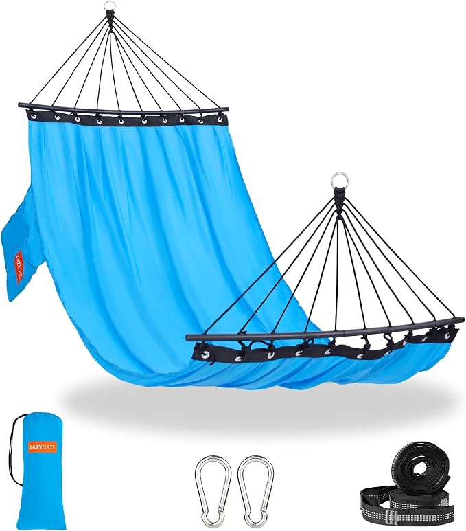 Lazy Daze Hammocks Camping Hammock with Curved Spreader Bar, Portable Hammock with Tree Straps, Carrying Bag, Carabiners for Outside, Hiking, Outdoors, 450lbs Capacity, Aqua