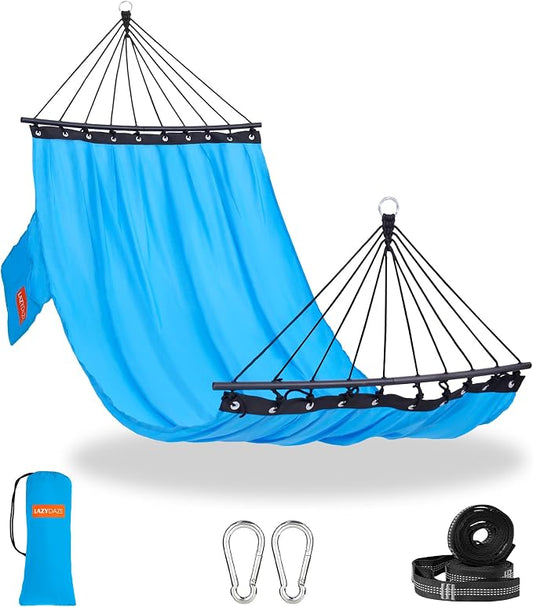 Lazy Daze Hammocks Camping Hammock with Curved Spreader Bar, Portable Hammock with Tree Straps, Carrying Bag, Carabiners for Outside, Hiking, Outdoors, 450lbs Capacity, Aqua