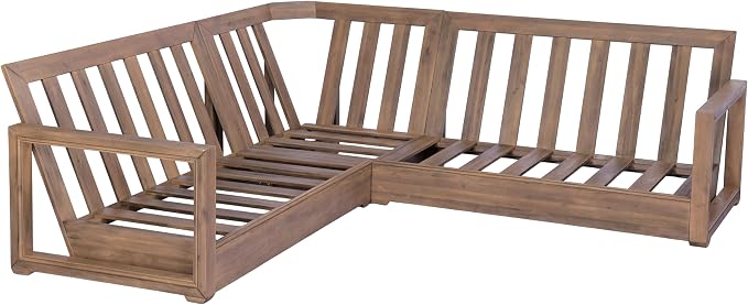 Christopher Knight Home Outdoor Sofa Set, Acacia Wood Modular Patio Furniture Set with Floor Seating Cushions Coffee Table Slatted Design Sectional Backyard Garden Conversation Set